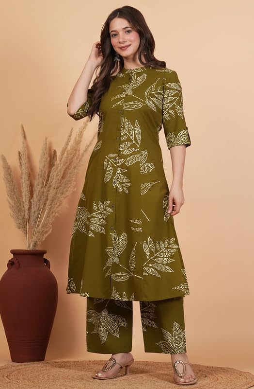Image of rytras Women Pure Cotton Printed A-Line Kurta Set with Palazzo pants|Ethnic wear|Kurta Set for Women