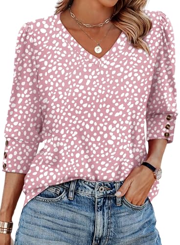 xieerduo womens 34 sleeve tops with buttons v-neck summer outfits casual blouses shirts beach vacation fall clothes 2025