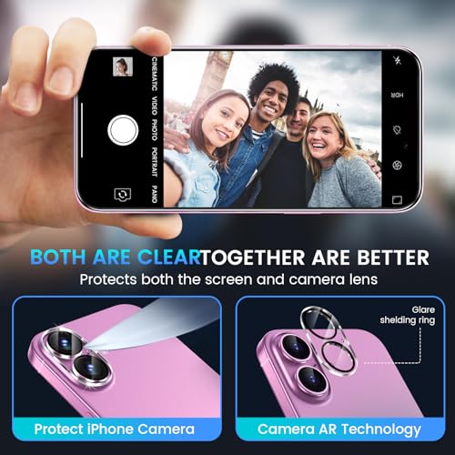 Image of Fotbor for 3Pack iPhone 16 Screen Protector with 3Pack Camera Lens Protector, 9H+ Tempered Glass Easy Installation Kit, Case Friendly iPhone 16