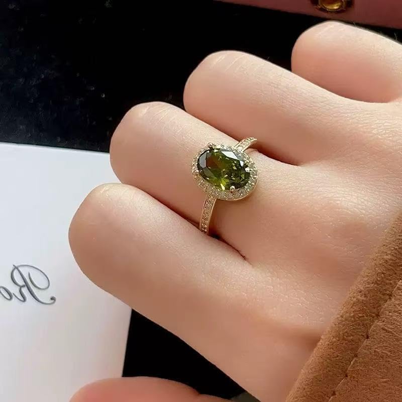 Elegant Gold Plated Ring with Oval Green Crystal and Rhinestone Accents, Adjustable - Image 7