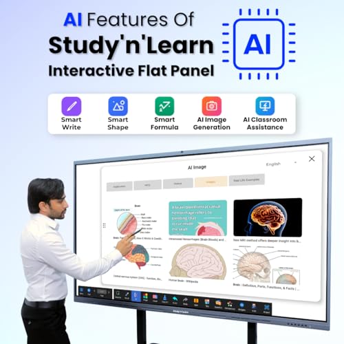 Image of Studynlearn EDLA 86 Inch AI Ultra 4KHD Interactive Flat Panel with 48MP Camera & Mic, Android14.0 Multitouch Screen Display 8GB RAM 128GB ROM 20W-2 Speaker|USB, VGA, Display Ports |K12 Digital Content