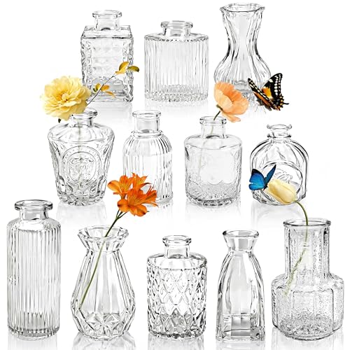 Der Rose 12pcs Glass Bud Vases Clear Vases for Wedding Centerpieces Decor