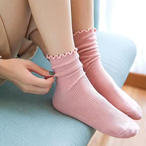 Image of Mcool Mary Womens Ruffle Socks, Cute Ankle Winter Warm Knit Cotton Frilly Sock 6 Pack