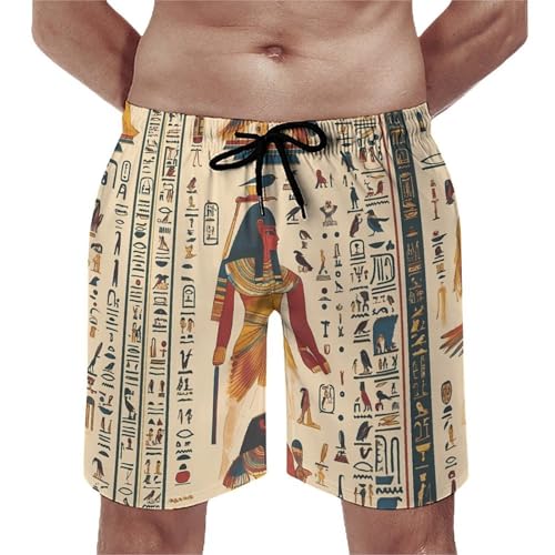 Egyptian Hieroglyphs and Pharaohs Mens Swim Trunks Quick Dry Beach Swimming Shorts with Mesh Lining and Pockets