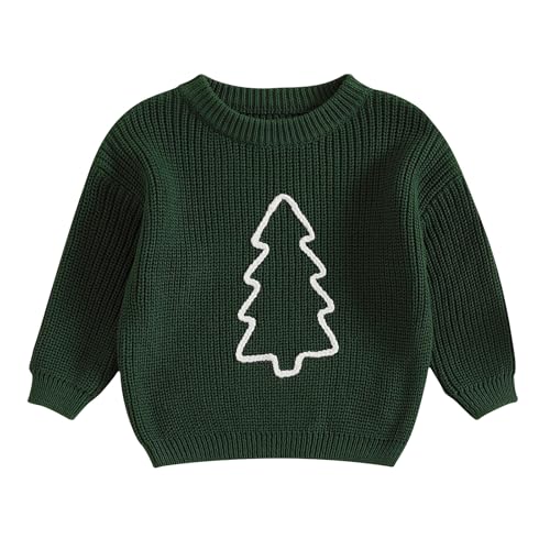 MOLZULAMS Baby Girl Boy Christams Outfit Christmas Tree/Santa Claus Embroidery Sweater Pullover Sweatsihrt Xmas Fall Clothes (Green A, 12-18 Months)