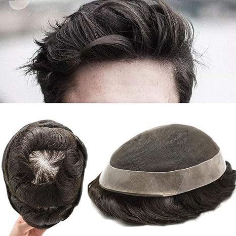 RESHE Toupee para hombres, pieza de cabello humano indetectable fino mono para hombre, sistema de reemplazo de piel de polietileno alrededor de