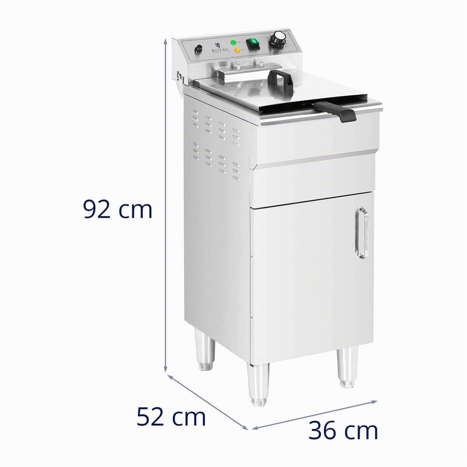 Royal Catering Freidora Eléctrica Profesional para Hostelería 400 V (Volumen: 16 L, 5000 W, Con grifo de vaciado y mueble bajo)