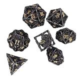 Kit de Dés Creux 7 Pièces, Dés de Jeu de Rôle en Vrac Dés en Métal avec Chiffres Clairs Jeu de Société de Fête Dés de Gravure en Trois Dimensions Pour Dungeons Dragon Game, Jeu de Rôle RPG (or Noir)