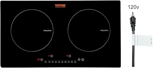 VEVOR Electric Cooktop, 2 Burners, 24'' Induction Stove Top, Built-in Magnetic Cooktop 1800W, 9 Heating Level Multifunctional Burner, LED Touch Screen w/Child Lock & Over-Temperature Protection