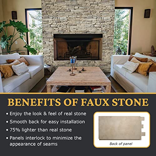 High-Density Polyurethane Faux Stone Wall Covering Panels for Interior and Exterior Decor | Stacked Stone Siding Panel | Sedona | 8" L x 8" H | Sample Size | Ocean Mist