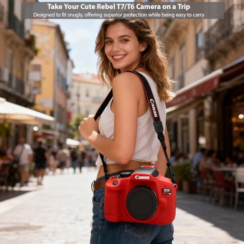 Image of Case for Canon EOS Rebel T7 Rebel T6 Camera, Soft Silicone Rubber Protective Camera Case Cover Accessories, Lightweight, Anti-Scratch with Button Marking for EOS Rebel T7 T6 (Red)