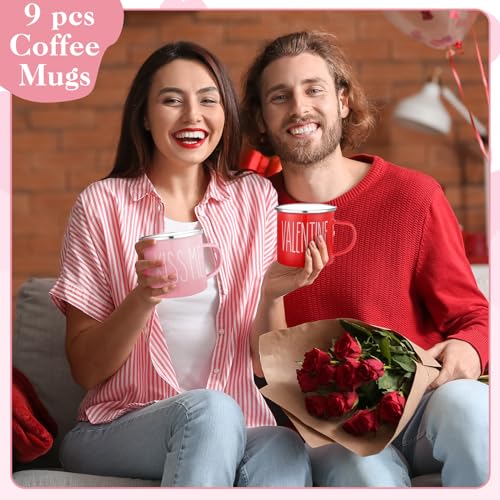 Mumufy 9 Pcs Valentine'S Day Coffee Mugs 12 Oz Valentine'S Day Enamel Mug Romantic Coffee Mug Outdoor Camper Mug Kiss Love Sign Camping Tea Cup For Valentine'S Day Party Campfire thumb #1
