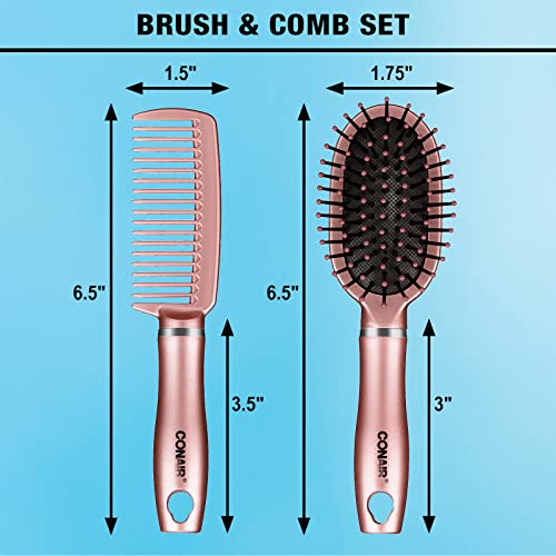 Conair Conjunto de pente e escova de cabelo desembaraçador de dentes largos para viagem, conjunto de
