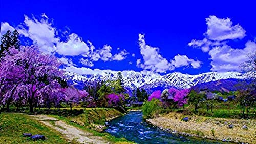 Wooden Jigsaw Puzzle 1000 Piece For Adults 3D Classic Puzzle Blue Sky Snow Mountain Purple Tree Scenery Diy Educational Puzzle Home Decor Unique Gift-75X50Cm
