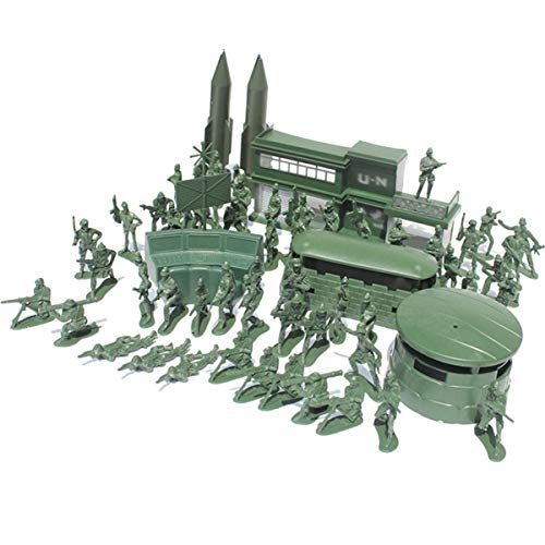 NUOBESTY Military Battle Group, Tiny Troopers Army Men Playset, 56pcs Plastic Army Men Figures w/ Army Base Rocket for Boys Kids