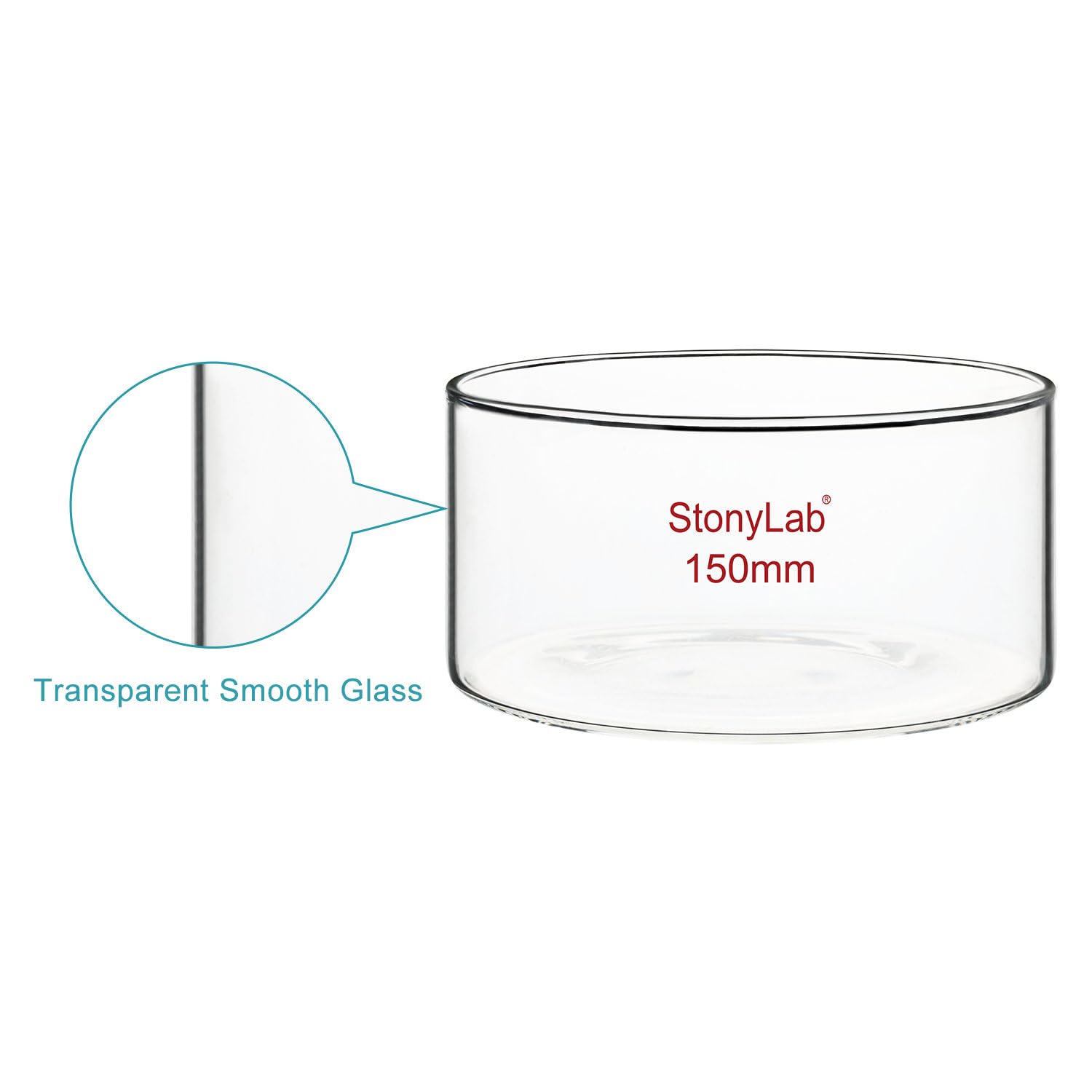 stonylab Piatto per Cristallizzazione, Piatti per Cristallizzazione in Vetro di Borosilicato a Parete Spessa per Cristallizzazione ed Evaporazione di Laboratorio, Fondo Piatto, Senza Becco