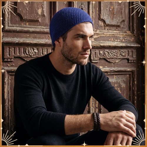 Image of Boyiee Kufi Hat for Men | Muslim Knit Kufi Cap Crochet Beanie Skull Beanie African Hat for Men Women Prayer, Breathable Mosque African Islamic Headwear