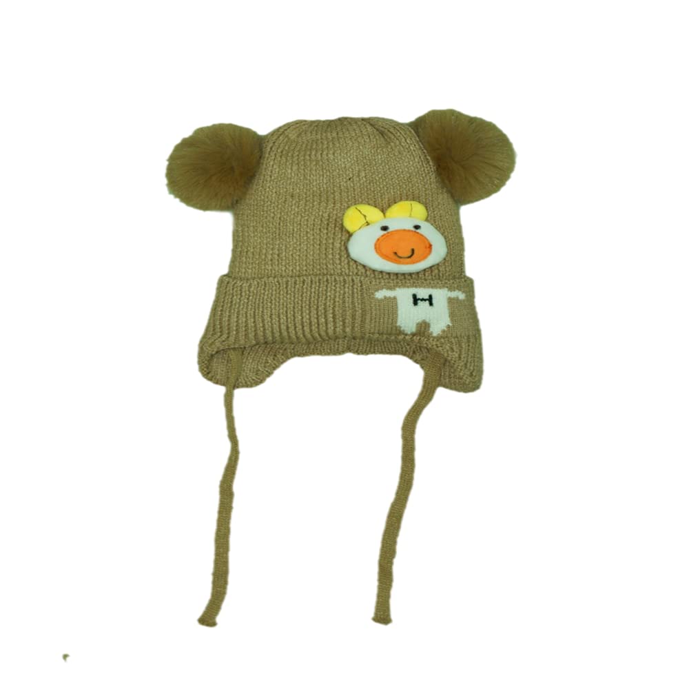 V BIRDSKids Baby Boy's & Baby Girl's Beanie Knit Hat Winter Warm Woolen Cap with Double Fur Pom Pom Cap for Newborn Infant Toddler Kids Babies (Pack of 1) (1-4 Years) (Green)