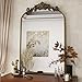 VooBang Vintage Arched Bathroom Mirror, 24x36 Inch Retro Wall Mounted Vanity Mirror with Carved Pattern Top and Metal Frame, Antique Decorative Mirror for Hanging or Leaning