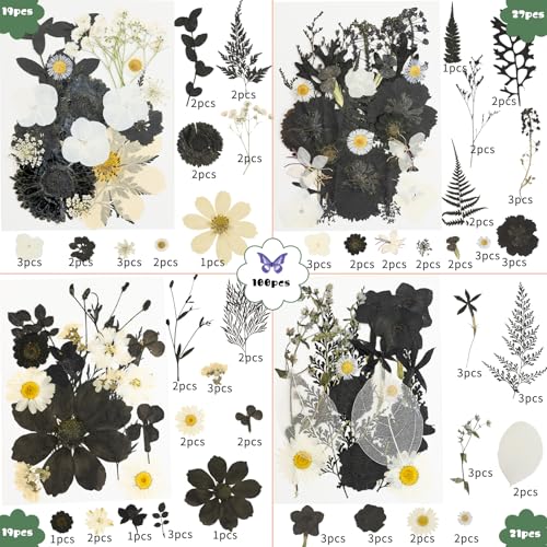 Image of 185 Pcs Dried Pressed Flowers for Resin Crafts, Real Natural Pressed Flowers and Leaves Kit Butterfly Stickers Vacuum Sealed Dry Flowers for DIY Epoxy Resin Jewelry Molds, Candle Soap Making, Nail Art