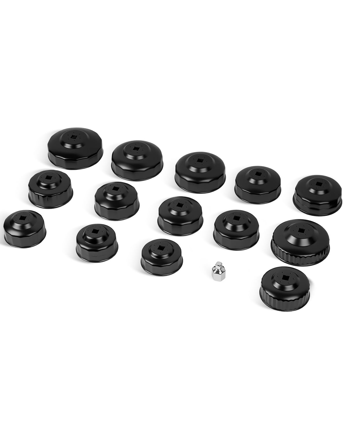 DAYUAN Lot de 15 clés universelles pour filtre à huile 65-100 mm 3/8 et 1/2 adaptateurs pour tous les types de filtres à huile professionnels