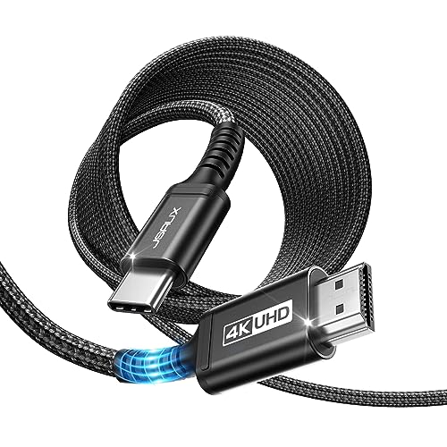 JSAUX 4K Cable USB C a HDMI 5 Metros, UHD Cable Trenzado Tipo c a HDMI [Thunderbolt3] Compatible con iPhone 16/15, MacBook Pro 2018, MacBook Air/iPad Pro, Galaxy S25/S24/S10/S9 y Surface Book Negro