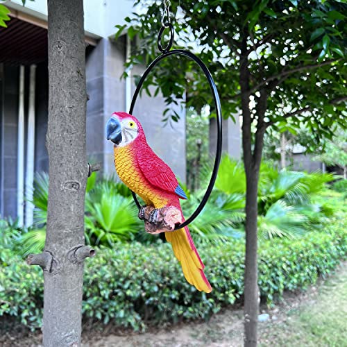 BSIRZAM Parrot Bird Perched Statue Hanging Ring for Garden and