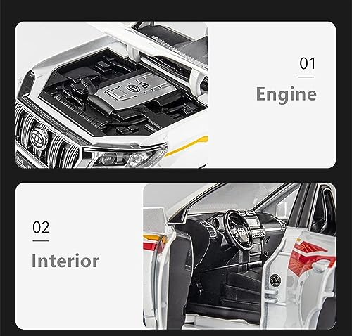 Image of DEOXY 1:32 Die-Cast Metal Prado Car Toy with 6 Openable Doors, Lights, and Sounds for Kids Boys and Girls Children (White)