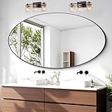 GLASHOM Black Oval Bathroom Mirror for Wall, 30'x55' Metal Framed Vanity Mirror, Black Oval Mirror for Bedroom Living Room Bathroom Hang Vertical and Horizontal