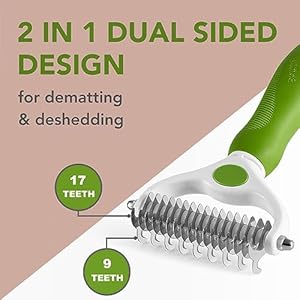 Pet Grooming Brush- Double Sided Dematting and Deshedding Undercoat Rake Brush for Dogs and Cats- Safe Dog Shedding Brush for Long Haired Dogs and Cat Brush for Matted Hair/Fur Pet Grooming Brush- Double Sided Dematting and Deshedding Undercoat Rake Brush for Dogs and Cats- Safe Dog Shedding Brush for Long Haired Dogs and Cat Brush for Matted Hair/Fur