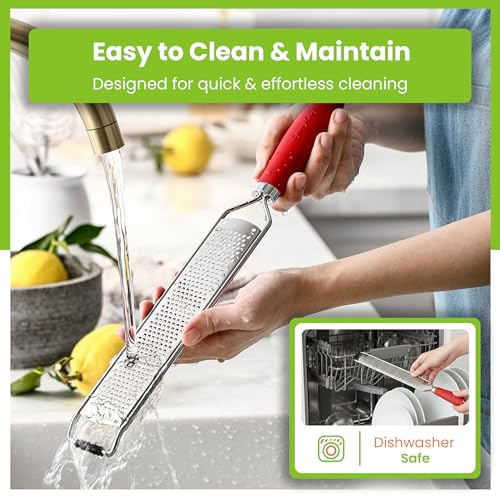 Image of Spring Chef Stainless Steel Lemon Zester - Garlic & Ginger Grater - Red