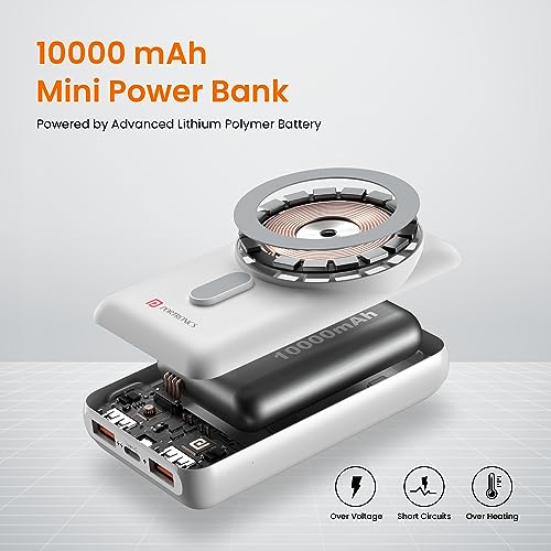 Image of Portronics Wirecell 10 10000mAh 15W Magnetic Wireless Power Bank with 22.5 Wired Output Compatible with iPhone 12 & Above, Samsung Galaxy Z Fold 2, S20 FE, S6 Edge & Other QI enables Devices(White)