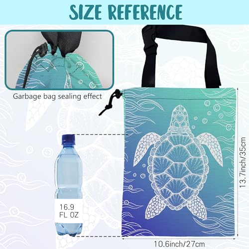 Image of Car Trash Bag Abstract Blue Sea Turtle Hanging Drawstring Car Organizer and Storage Bag with Adjustable Buckle Canvas Garbage Bin for Back Seat or Hanging Headrest Car Decor Road Trip Essentials