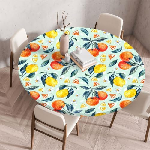 Muiuou Round Tablecloth, Waterproof Wipeable Table Cover Elastic Edge, Printing Reusable Round Table Cover Protector Cloth, Fitted Kitchen Restaurant Home Decoration (Diameter 120cm,Style 15)