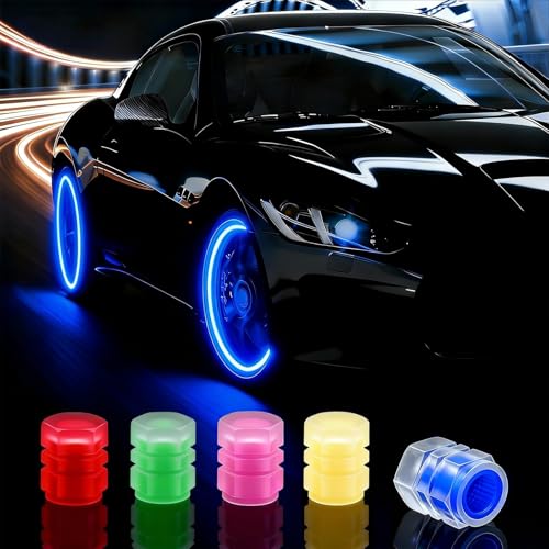 20 Pcs Glow in The Dark Tire Valve Caps Fluorescent Tire Valve Stem Caps Cool Car Present for Universal Decoration Accessories for Car SUV Bicycle Motorcycles Trucks (Colorful)