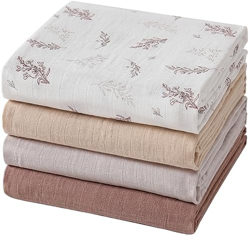 POMISO Muslin Swaddle Blankets, 4‑Pack, Large 47"x47" Receiving Blankets
