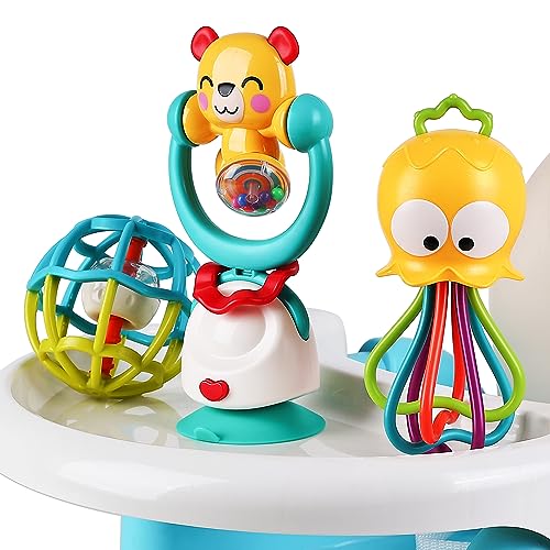 Image of iPlay, iLearn Baby High Chair Toys, Infant Suction Table Rattle Set 6-12 Month, Early Development Grab Spin Sensory Birthday Gift Stuffer for 9 18 Month 1 2 3 Years Toddler Boy Girl-Octopus & Bear