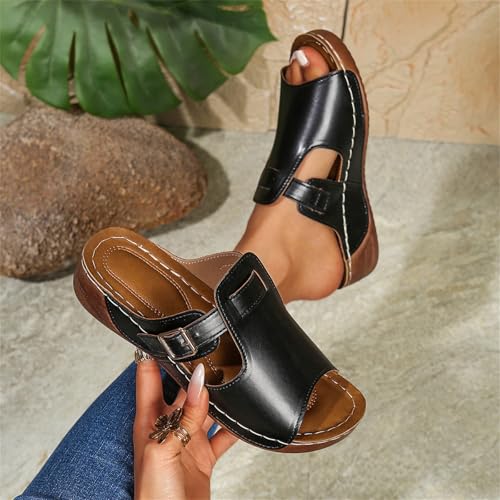 Summer Wedges for Women 2025 Wide Width Orthopedic Platform Sandal Open Toe Fish Mouth House Slippers Adjustable Buckle Beach Slides4