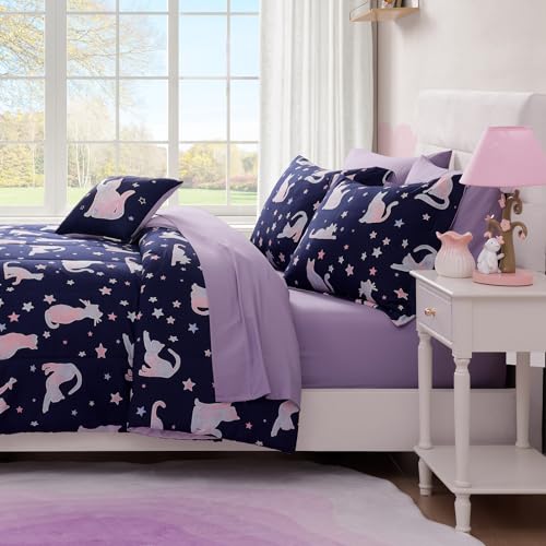 Image of Full Size Comforter Sets for Girls-7 Pieces Cat Glow in the Dark Bedding