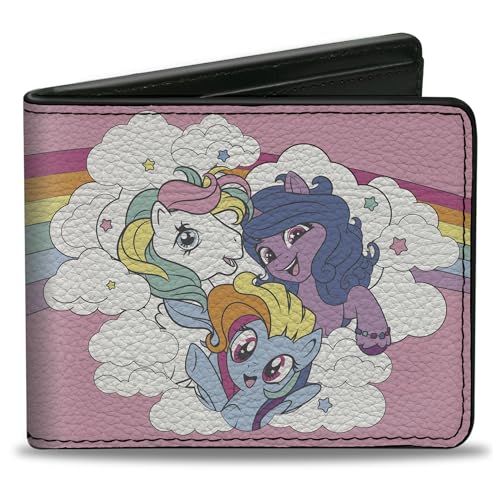 Buckle-Down Hasbro Wallet, Bifold, My Little Pony Three Pony Rainbow Cloud Pose Pinks, Vegan Leather