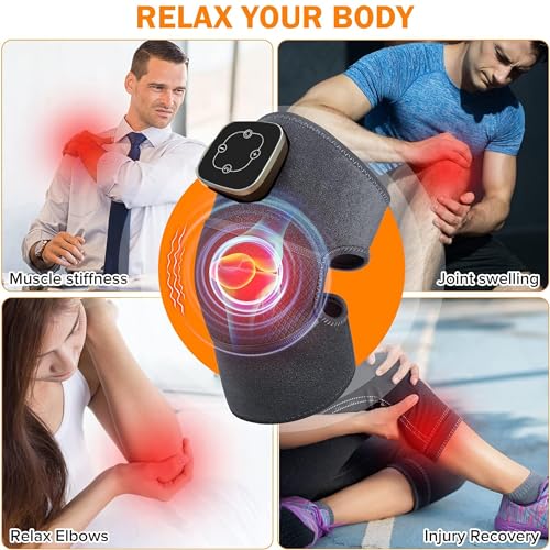 Masajeador de rodilla con calor, soporte térmico para rodilla con masaje, masajeador 3 en 1 para rodilla, codo y hombro con 3 modos de vibración y 5 niveles de calentamiento (1 unidad + gris) miniatura 4