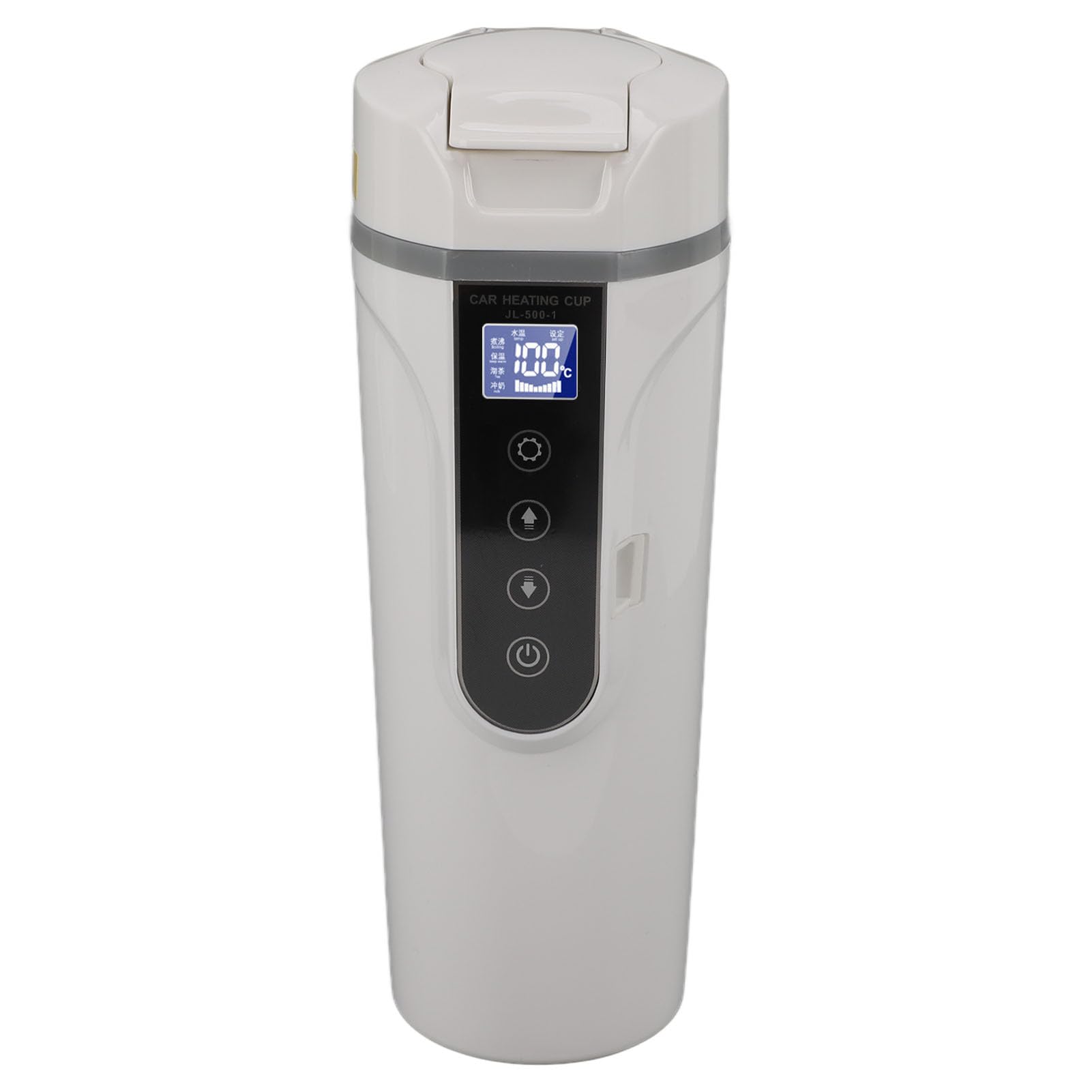 Taza Calefactora Eléctrica Portátil para Coche, Hervidor Inteligente de 500ml con Pantalla Inteligente de Temperatura para Viajes Familiares, Diseño Duradero de Acero Inoxidable (WHITE)