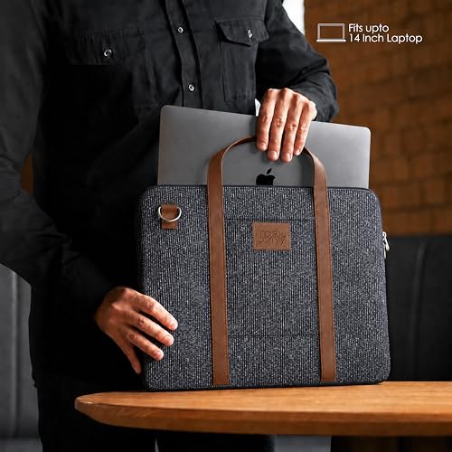 Image of Laptop Sleeve with Handle Upto 14 Inch for Men & Women | Ultra Slim Lightweight | Detachable Shoulder Strap | for MacBook Air /Pro, Asus, Lenovo, Dell & More|Gift for Office & Daily Travel (Denim)