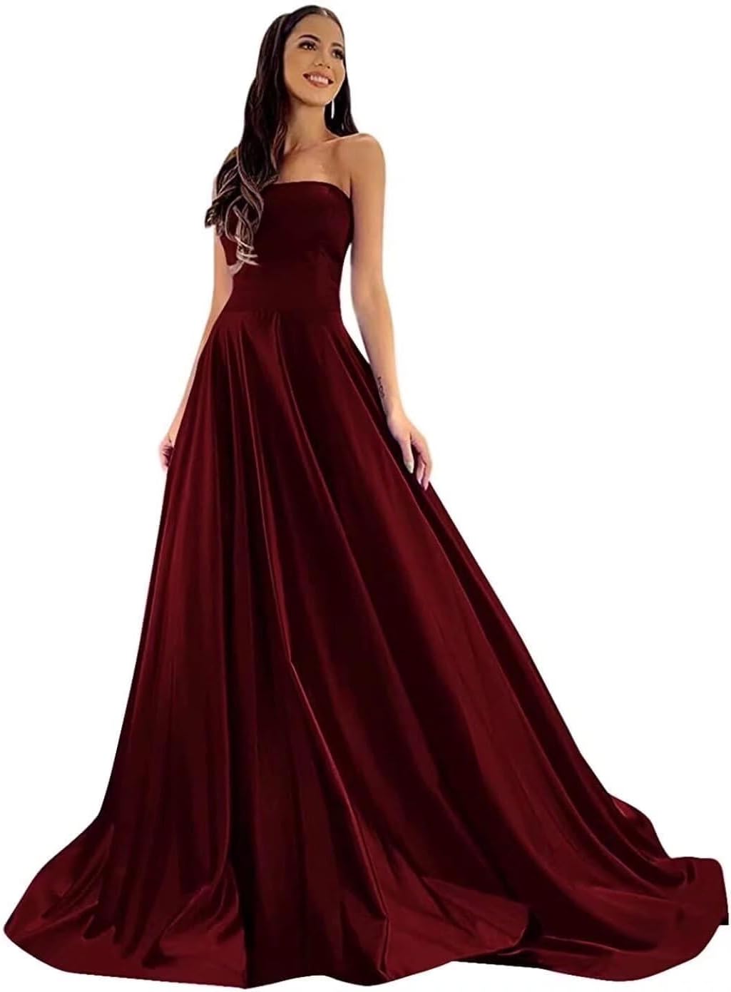 Strapless Prom Dresses 2025 Long Satin A Line Formal Evening Party Gown with Pockets for Women