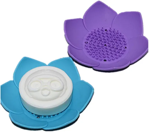 Flower Shape Silicon Soap Holder for Bathroom Shower Lotus Flowers Soap Dish Silicon Soap Holder Non-Slip Flexible Soap Tray for Bathroom Shower (Purple + Blue)