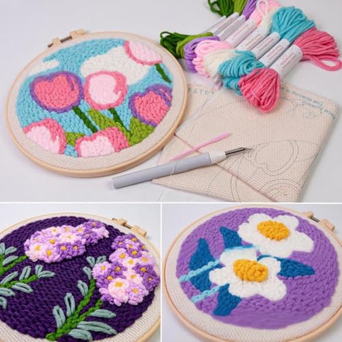 Kit tapis touffeté fleurs et aiguille à fil pour art textile