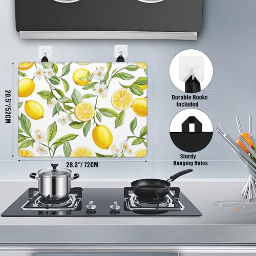 Image of Lemon Fruit Stove Top Covers for Electric Stove,White Flower Glass Top Stove Cover, Heat Resistant Range Covers for Electric Stove,Washable Countertop Mat, 28 x 20 Inch