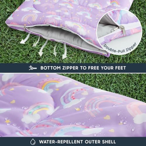 Wake In Cloud - Bolsa de Dormir para Niñas, Camping en Clima Frío y Cálido, Ligera y Compacta para 3 Temporadas, Diseño Arcoíris miniatura 6