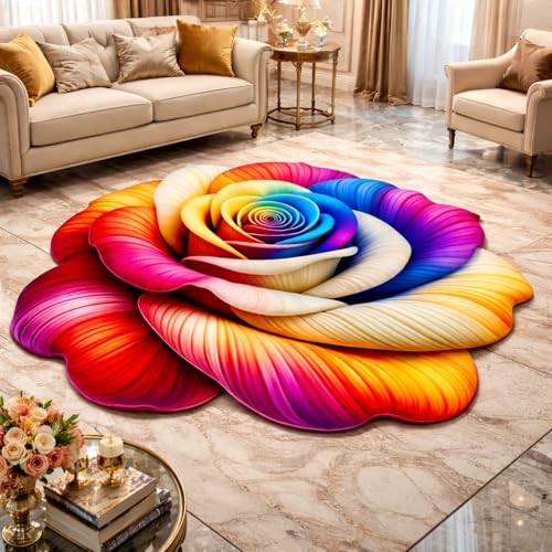 Image of Decorative 3D Rose Floor Mat | Anti-Slip, Water Absorbent & Machine Washable | Premium Soft Microfiber Decorative Rug for Home, Living Room & Bedroom | 24x24 Inch, (Multy Shade, Rose)