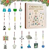 Chemie Adventskalender 2025, 24 Tage Weihnachten Countdown Kalender mit Experimenten Chemie Set, 2D Acryl Wissenschaft Thema Hängende Anhänger, für Lehrer, Studenten & Wissenschaftsliebhaber Geschenk